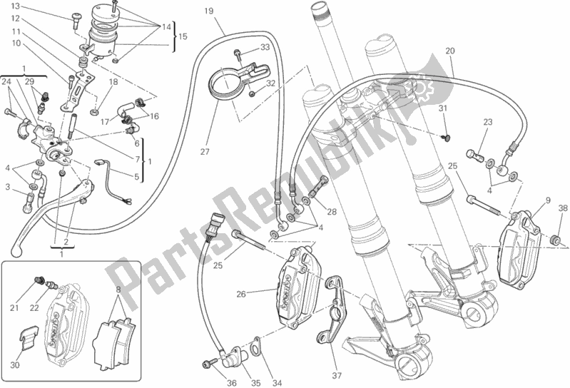 Todas as partes de Sistema De Freio Dianteiro do Ducati Superbike 848 EVO Corse SE 2012